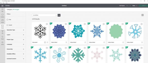 Choosing snowflake images in Design Space - alifeofbalance.com