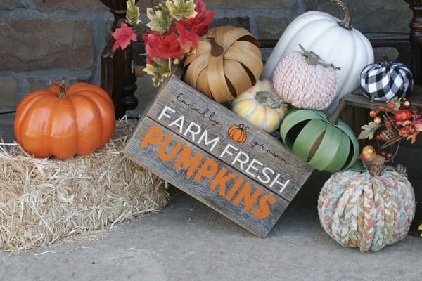 A crate of artificial pumpkins.