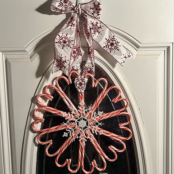 Heart shaped candy cane wreath
