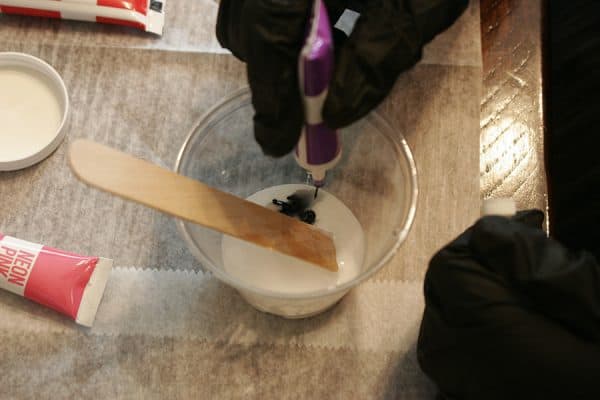 Making the dye for tinted mason jars - https://staging.janetscraftcorner.com/tinted-mason-jars/