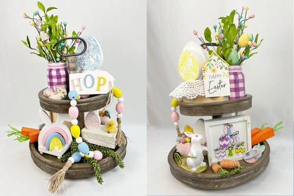 2 views of an Easter Tiered Tray